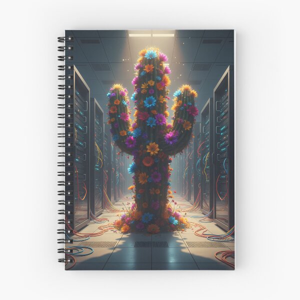 Item preview, Oasis Solarpunk: Cactus con flores vibrantes en una sala de servidores ciberpunk designed and sold by RBCTk.