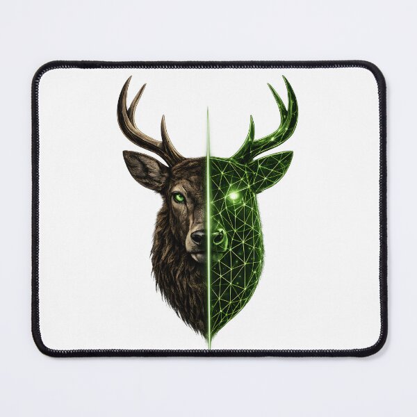 Item preview, Cyber Deer Split Face – Geometric Stag Animal Design designed and sold by CreativeMindsetLab.