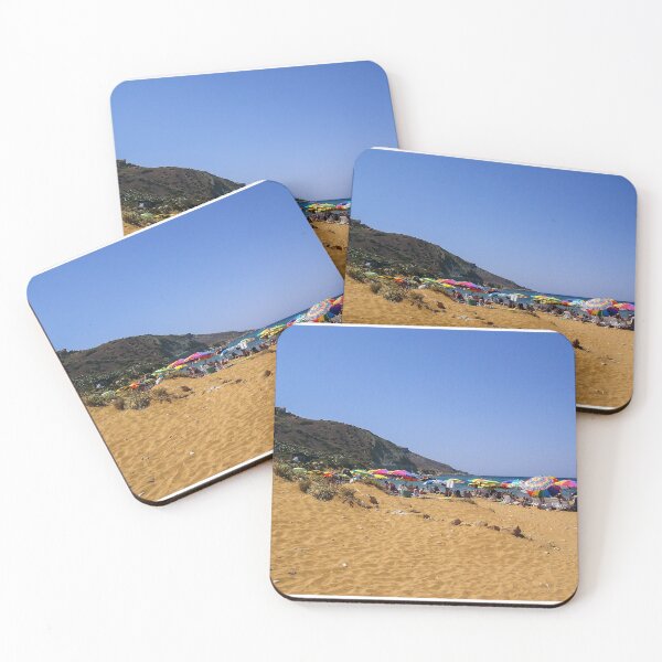 Item preview, Crowded Sandy Beach With Colorful Umbrellas Along Mediterranean Coastline On Sunny Summer Day designed and sold by Nmallia.