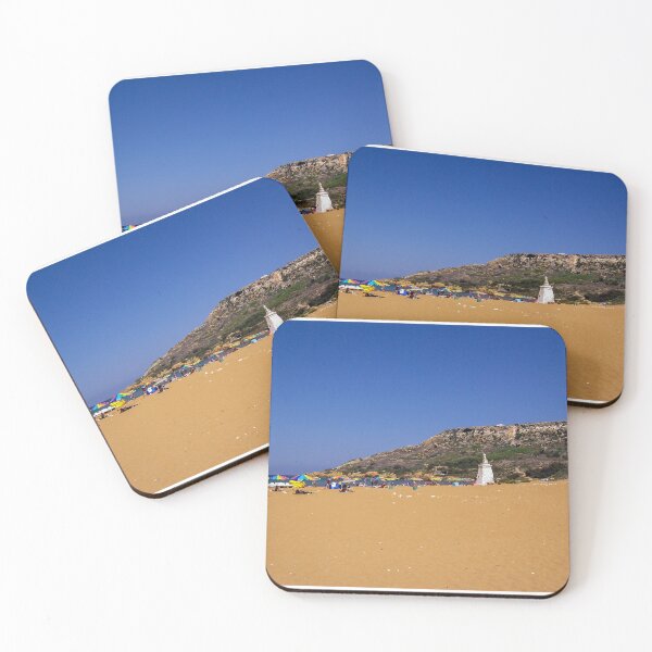Item preview, Crowded Sandy Beach With Colorful Umbrellas Along Mediterranean Coastline On Sunny Summer Day designed and sold by Nmallia.
