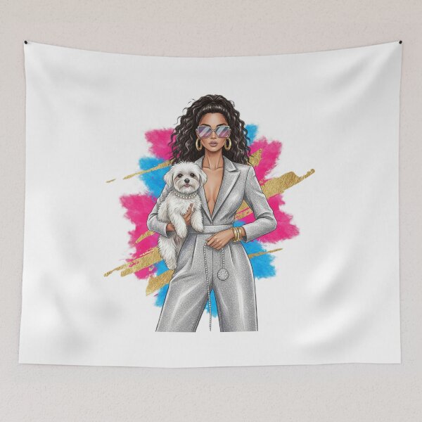 Item preview, Glamorous Woman With Dog Art – Trendy Fashion Girl & Puppy Illustration – Stylish Pet Lover Aesthetic Design – Chic Dog Mom Graphic designed and sold by Ditstyle.