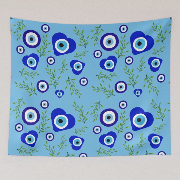 Item preview, Blue mural with Greek nazar eyes protection designed and sold by Karitza Daniela.