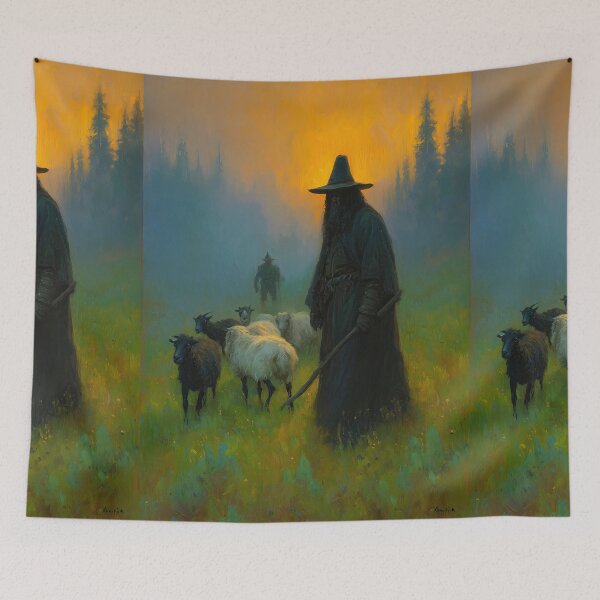 Item preview, Grim Reaper Silhouette Walking with Sheep designed and sold by Piotrek0001.