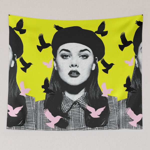 Item preview, Pop Art Black and White Girl with Birds designed and sold by Piotrek0001.
