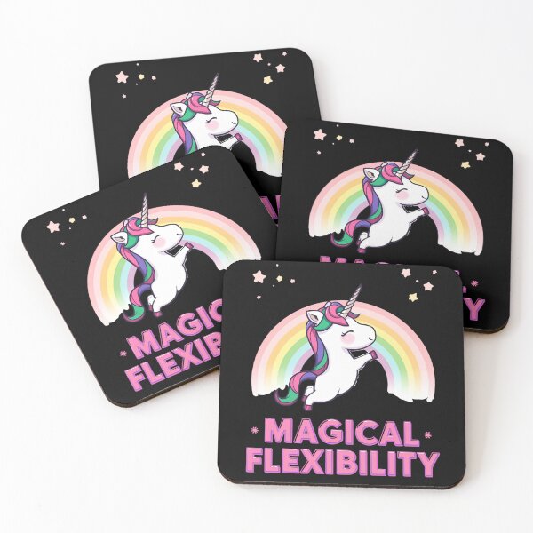 Item preview, Unicorn doing yoga pose and rainbow aura shining, Magical Flexibility 8 designed and sold by Neon G.