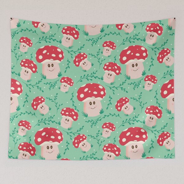 Item preview,  Cute Fungi Pattern Red on Green designed and sold by YaldiDesign.