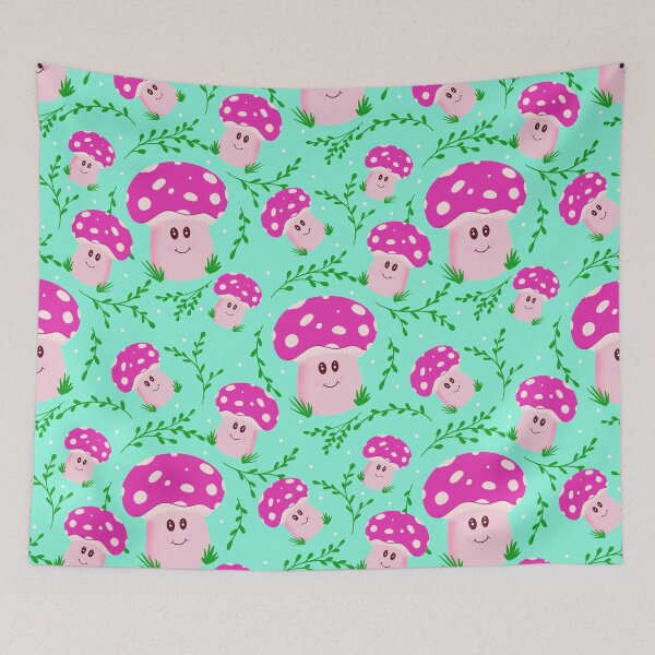 Item preview, Cute Fungi Pattern Pink on Turquoise designed and sold by YaldiDesign.