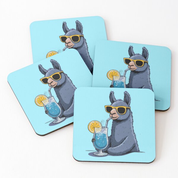 Item preview, Blue Lagoon Llama in Yellow Shades – Cool Summer Cocktail Sip Illustration designed and sold by Beachy Beasts.