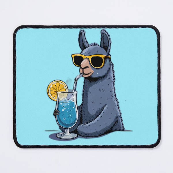 Item preview, Blue Lagoon Llama in Yellow Shades – Cool Summer Cocktail Sip Illustration designed and sold by Beachy Beasts.