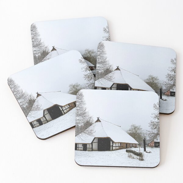 Item preview, German half-timber house with red roof in the snow in Zirkow, Rügen Island, DE designed and sold by Michael Brewer.