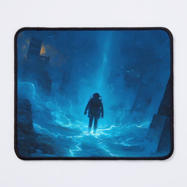 Item preview, Abysslight Descent – Anime Astronaut in Electric Blue Ruins designed and sold by NeonHorizon Studio.