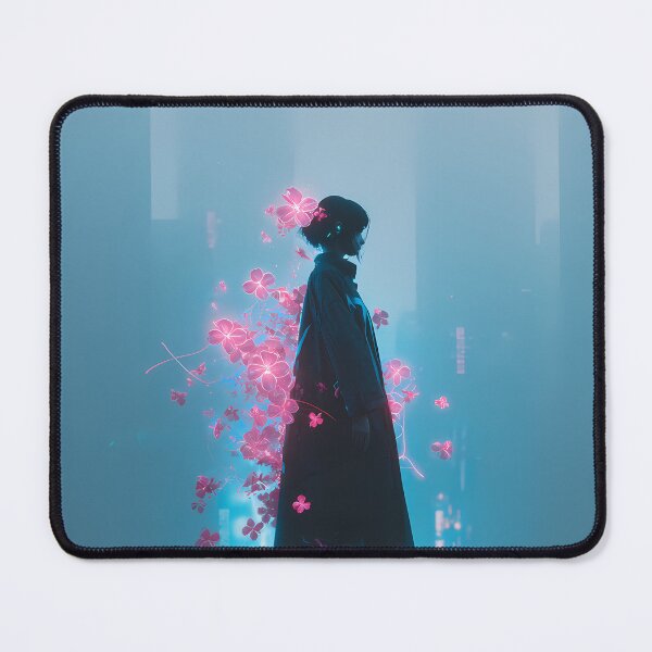 Item preview, Neon Blossom Drifter – Cyber Floral Anime Silhouette designed and sold by NeonHorizon Studio.