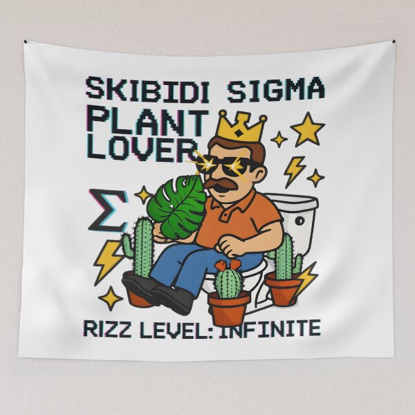 Item preview, Skibidi Sigma Plant Lover Rizz Level Infinite Monstera T-Shirt designed and sold by AnnDesignStudio.
