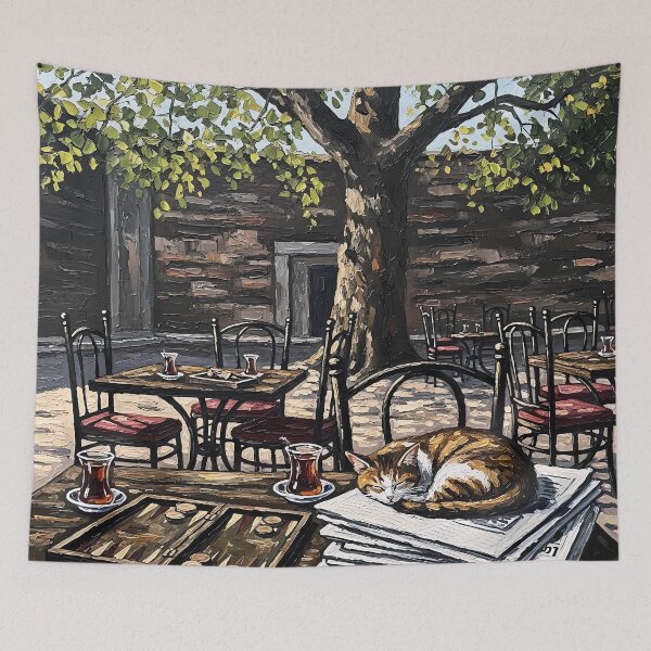 Item preview, Turkish Backgammon & Tea Time with Cat - Oil Painting Art designed and sold by Ascend777.