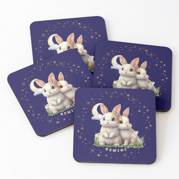 Item preview, Cute Gemini Celestial Bunnies - Zodiac Twins Rabbits with Moon and Stars designed and sold by EnlightArt.