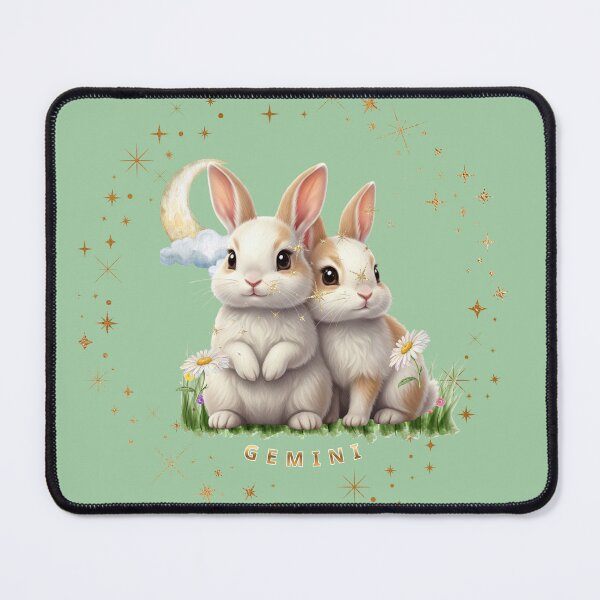 Item preview, Cute Gemini Celestial Bunnies - Zodiac Twins Rabbits with Moon and Stars designed and sold by EnlightArt.