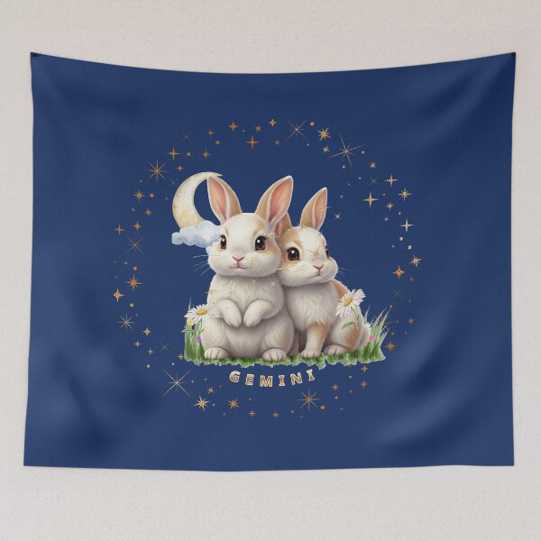 Item preview, Cute Gemini Celestial Bunnies - Zodiac Twins Rabbits with Moon and Stars designed and sold by EnlightArt.