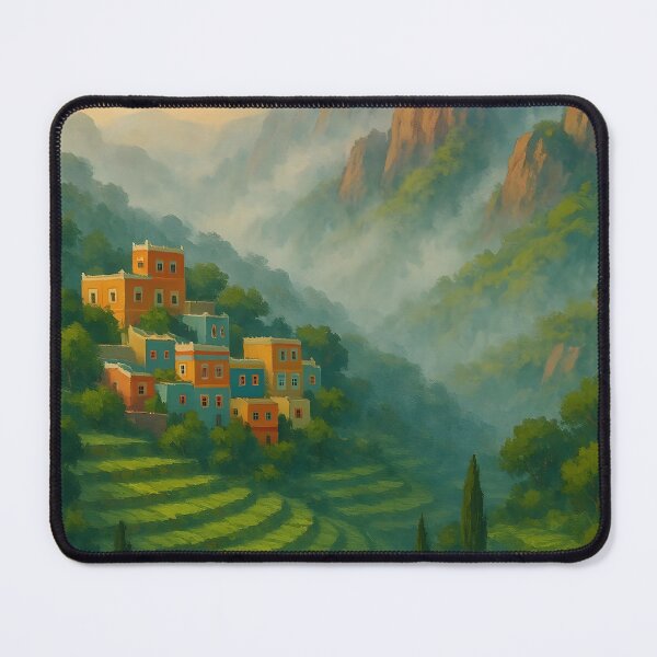 Item preview, Abha Mountain City Asir Region Saudi Arabia — Painterly Wall Art Print, Green Mountains Travel Poster, KSA Highlands Decor designed and sold by GoldenVerseArt.