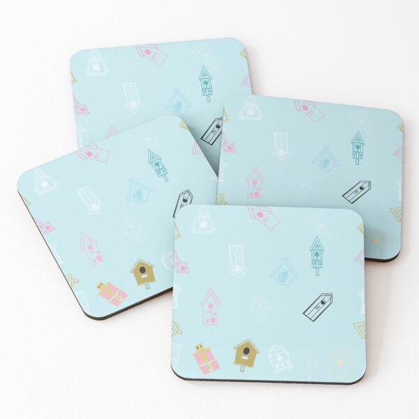 Item preview, PINK BIRDHOUSES ON A PASTEL BLUE BACKGROUND designed and sold by gailmariedesign.
