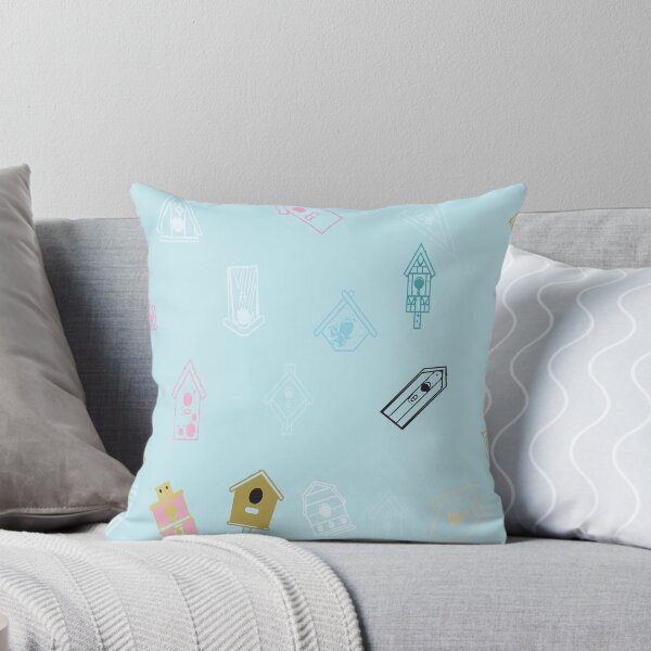 Aperçu de l'œuvre Nichoirs roses sur fond bleu pastel créée et vendue par gailmariedesign.