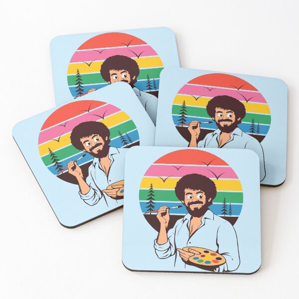 Item preview, Happy Bob Ross with Retro Rainbow Sunset Art designed and sold by Mystikos Art.