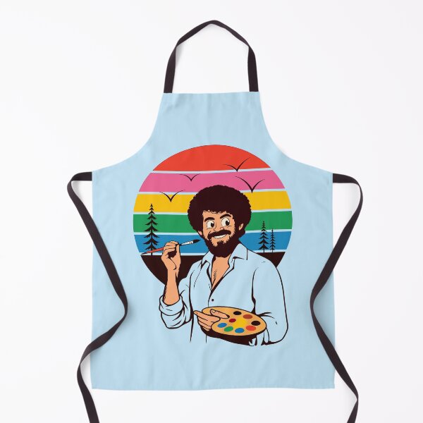 Item preview, Happy Bob Ross with Retro Rainbow Sunset Art designed and sold by Mystikos Art.