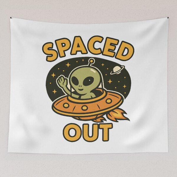 Item preview, Funny "Spaced Out" Alien in UFO Retro Space Cartoon Design. designed and sold by The-T-In-Retro.