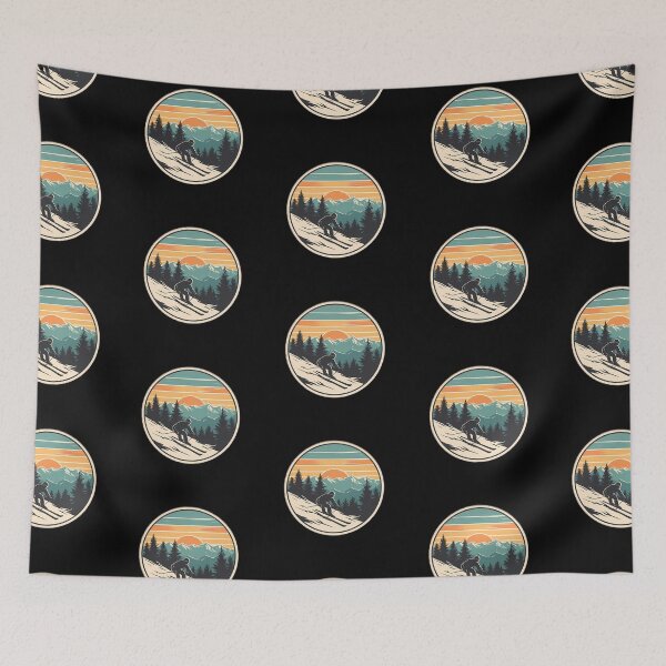 Item preview, Vintage Downhill Skier - Retro Mountain Sunset Badge designed and sold by GREENZ0NE.