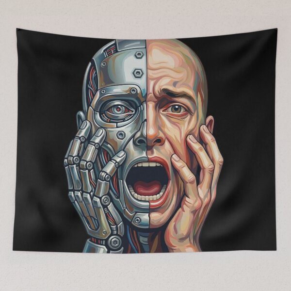 Item preview, Humanity Vs AI: The Cybernetic Scream - Digital Expressionism Art designed and sold by ChaosModeArt.