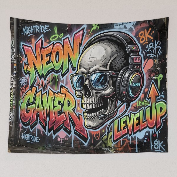 Item preview, Gaming neon graffiti wall art 8k, gaming blends into the real world. designed and sold by Bitzaschnitz.