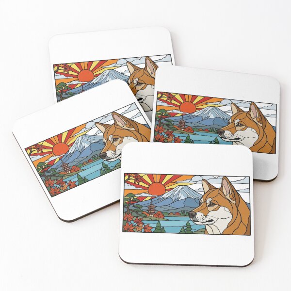 Item preview, Shiba Inu Stained Glass Art | Japanese Landscape with Mount Fuji | Shiba Dog Japan Illustration | Colorful Japanese Wall Art designed and sold by ShibaSmileClub.