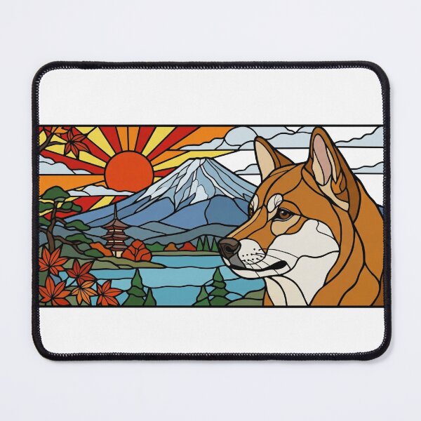 Item preview, Shiba Inu Stained Glass Art | Japanese Landscape with Mount Fuji | Shiba Dog Japan Illustration | Colorful Japanese Wall Art designed and sold by ShibaSmileClub.