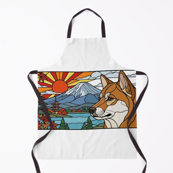 Item preview, Shiba Inu Stained Glass Art | Japanese Landscape with Mount Fuji | Shiba Dog Japan Illustration | Colorful Japanese Wall Art designed and sold by ShibaSmileClub.