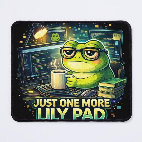 Item preview, Just One More Lily Pad Frog Sticker – Funny Programmer Frog Meme – Coding Frog Humor designed and sold by VibeOffline Studio.