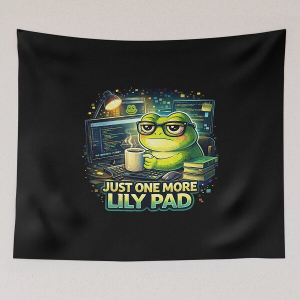 Item preview, Just One More Lily Pad Frog Sticker – Funny Programmer Frog Meme – Coding Frog Humor designed and sold by VibeOffline Studio.