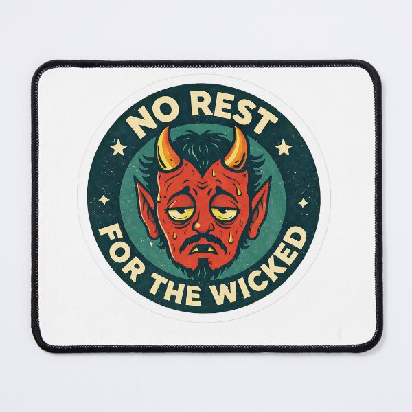 Item preview, No Rest For The Wicked – Tired Devil Funny Retro Sticker designed and sold by PIXEL POP DESIGNS - Beyond the Norm!.