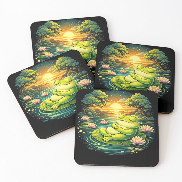 Item preview, Relaxing Frog on Lily Pad Sunset Sticker – Peaceful Frog Aesthetic – Cute Frog Nature Art designed and sold by VibeOffline Studio.