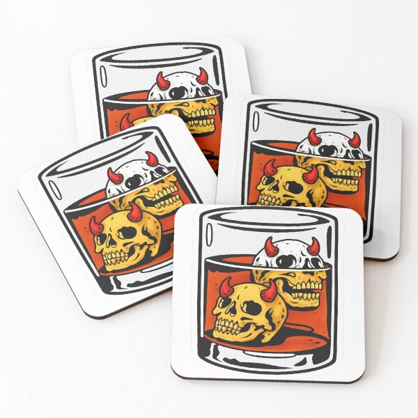Item preview, Devil Skull Whiskey Glass – Dark Humor Tattoo Style Sticker designed and sold by PIXEL POP DESIGNS - Beyond the Norm!.