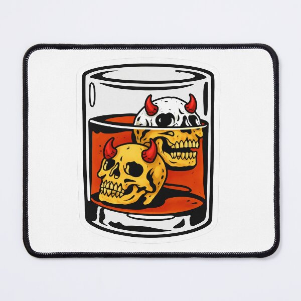 Item preview, Devil Skull Whiskey Glass – Dark Humor Tattoo Style Sticker designed and sold by PIXEL POP DESIGNS - Beyond the Norm!.