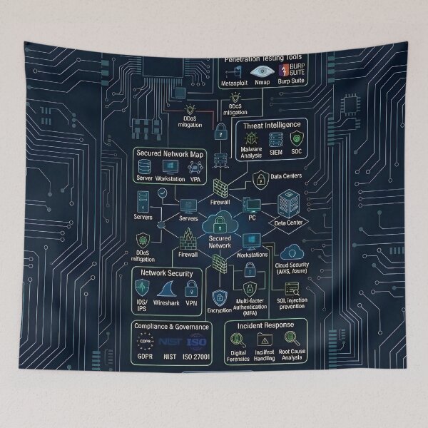 Item preview, Cybersecurity Network Architecture Terminal – Hacker SOC Interface Tech Design designed and sold by PistonRing.