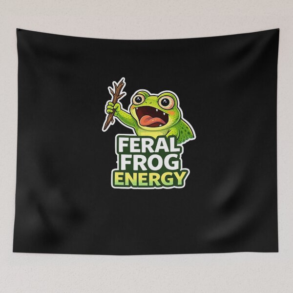 Item preview, Feral Frog Energy – Funny Chaotic Frog Meme Sticker designed and sold by VibeOffline Studio.