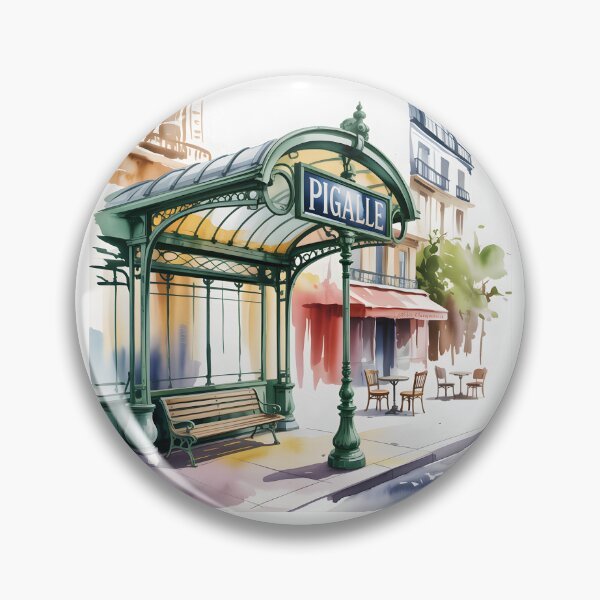 Item preview, Pigalle Paris Metro Entrance – Vintage Art Nouveau Subway Station Watercolor Illustration designed and sold by ArcticFoxStudio.