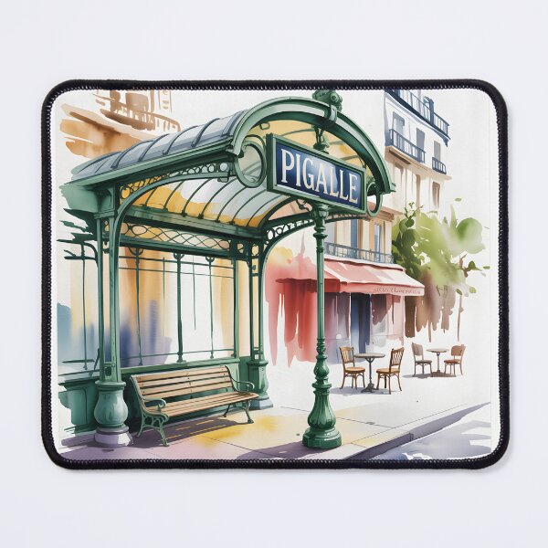 Item preview, Pigalle Paris Metro Entrance – Vintage Art Nouveau Subway Station Watercolor Illustration designed and sold by ArcticFoxStudio.