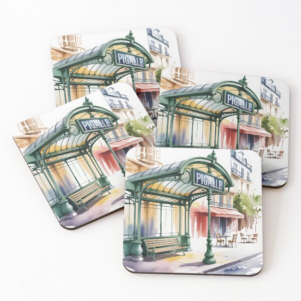 Item preview, Pigalle Paris Metro Entrance – Vintage Art Nouveau Subway Station Watercolor Illustration designed and sold by ArcticFoxStudio.