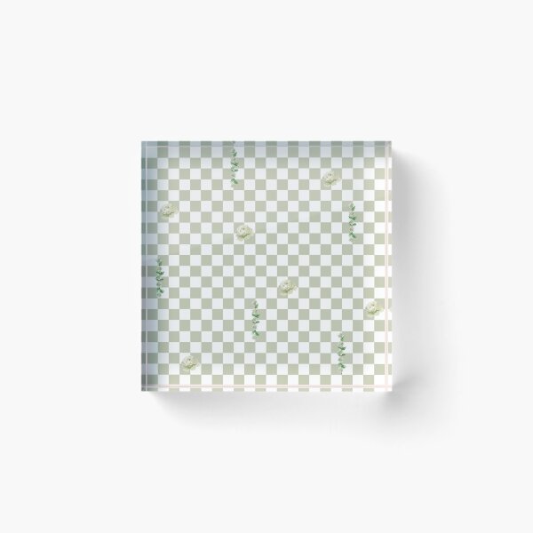 Item preview, Retro Floral Checkerboard Pattern | White & Light Olive designed and sold by ApricityPhrases.
