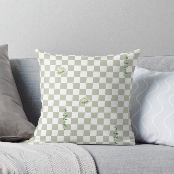Item preview, Retro Floral Checkerboard Pattern | White & Light Olive designed and sold by ApricityPhrases.