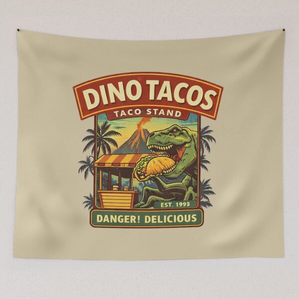 Item preview, Dino Tacos Vintage Taco Stand Logo Funny Dinosaur Taco Shirt designed and sold by GhostDawgs.