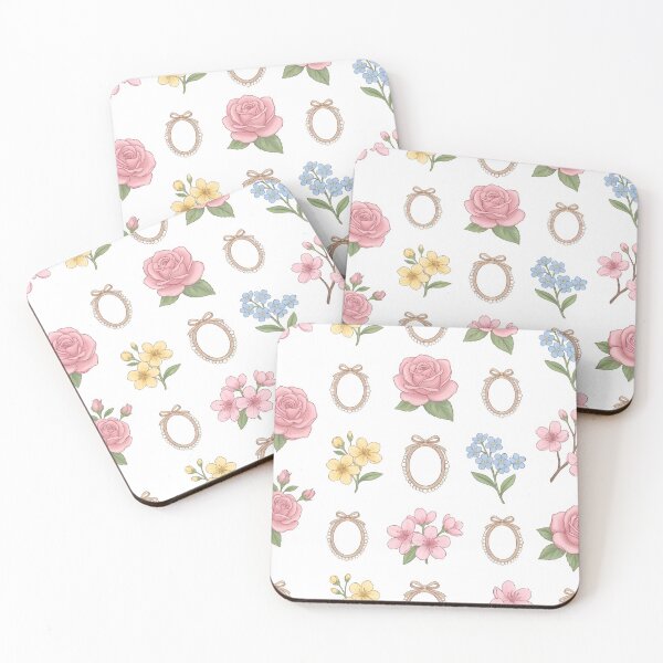 Artikelvorschau, Vintage-Blumenmuster mit Rosen, Vergissmeinnicht und dekorativen Rahmen entworfen und verkauft von Creative88Art.