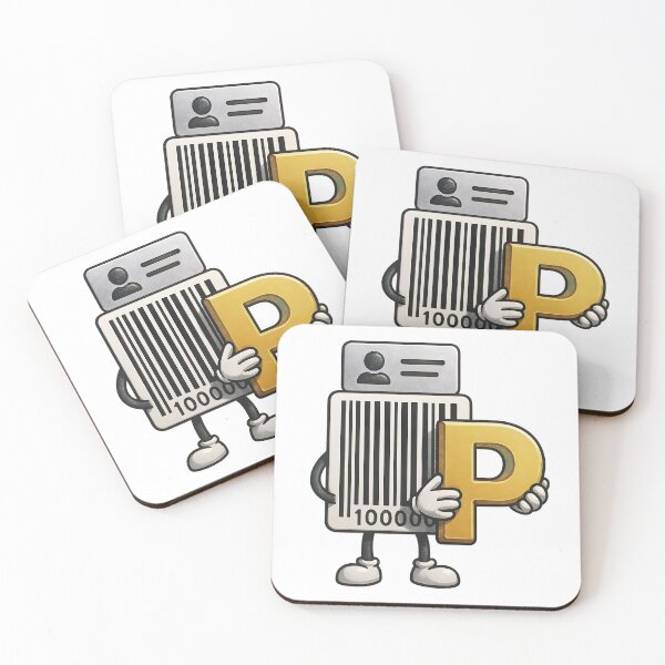 Item preview, Friendly barcode character holding golden letter P designed and sold by Creative88Art.
