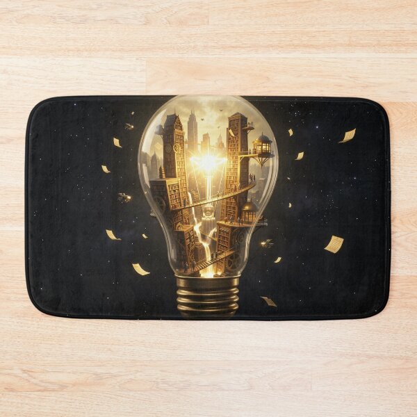 Item preview, Surreal Miniature Library Universe Inside a Lightbulb - Steampunk Fantasy Art designed and sold by VibeByJossef.